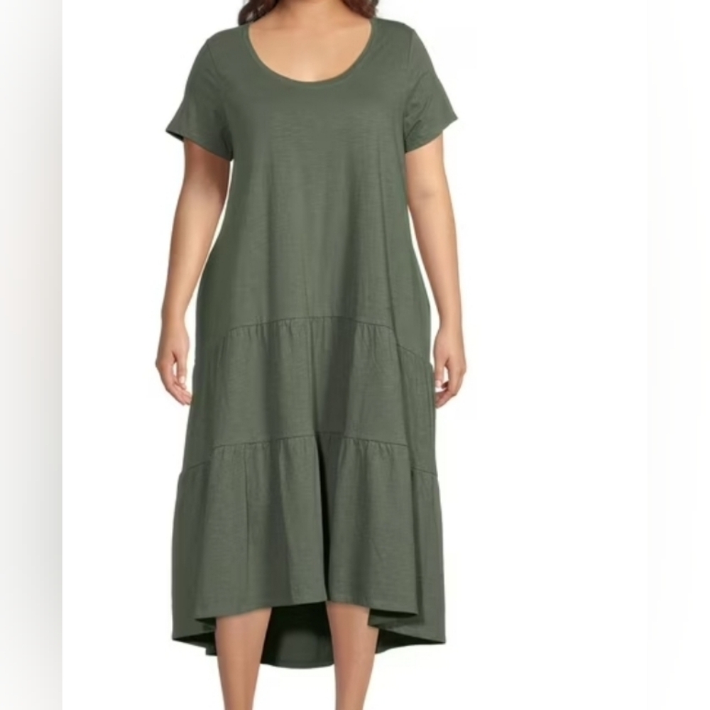 Terra & Sky Olive Midi Dress 14W